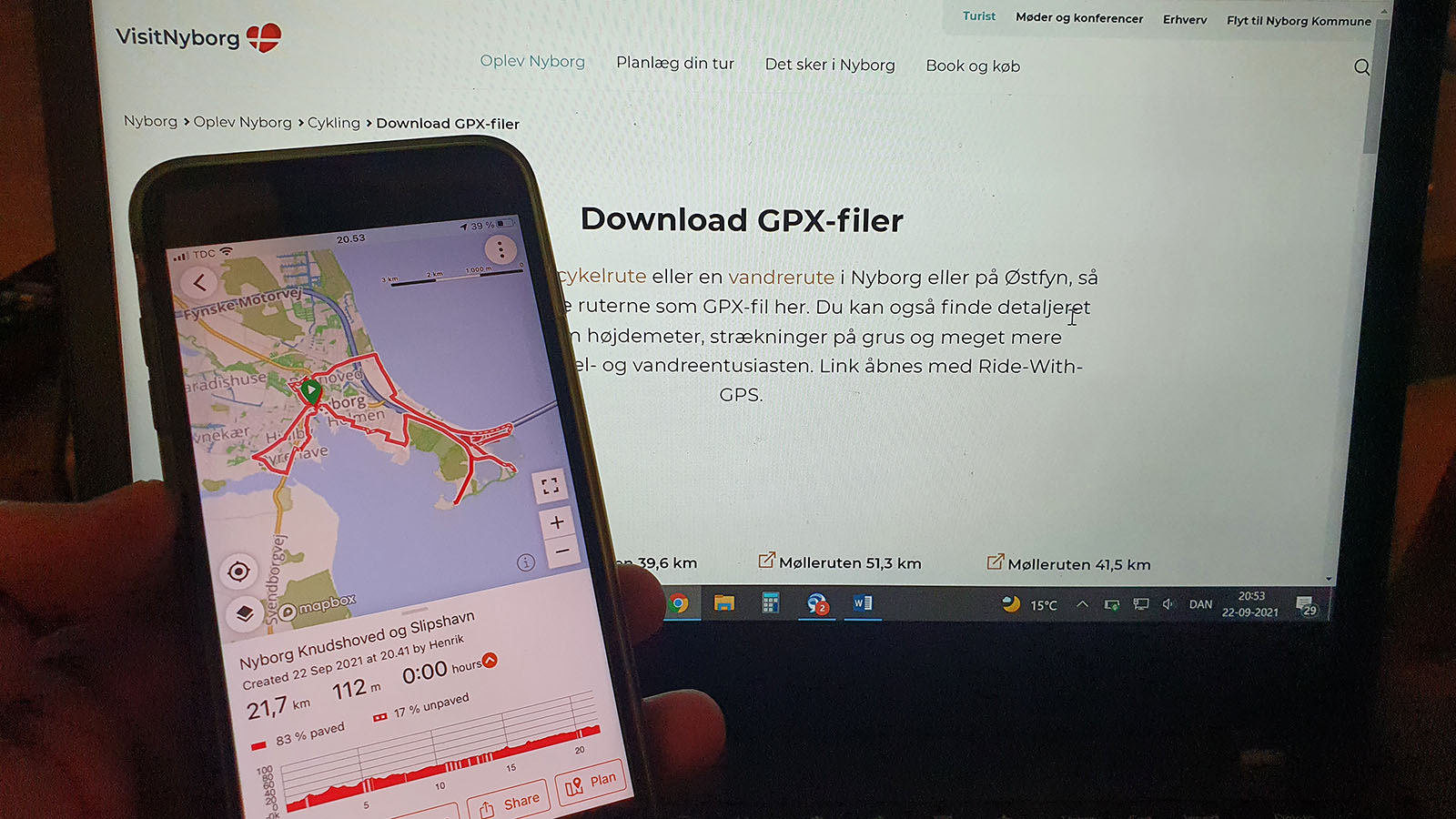 Download GPX-filer af cykel- og vandreruter i Nyborg til din smartphone