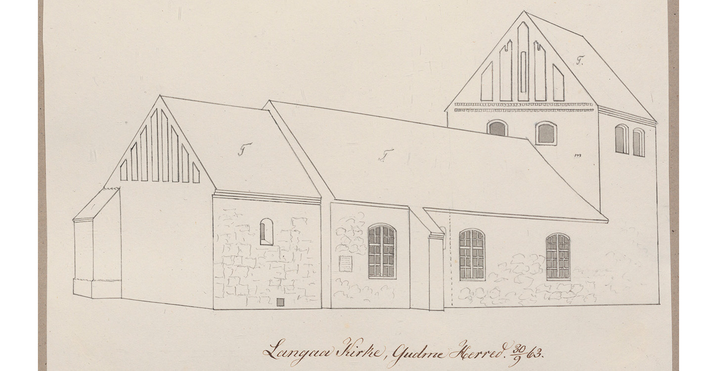 Illustration lavet af I. G. Burman Becker af Langå Kirke anno 1863