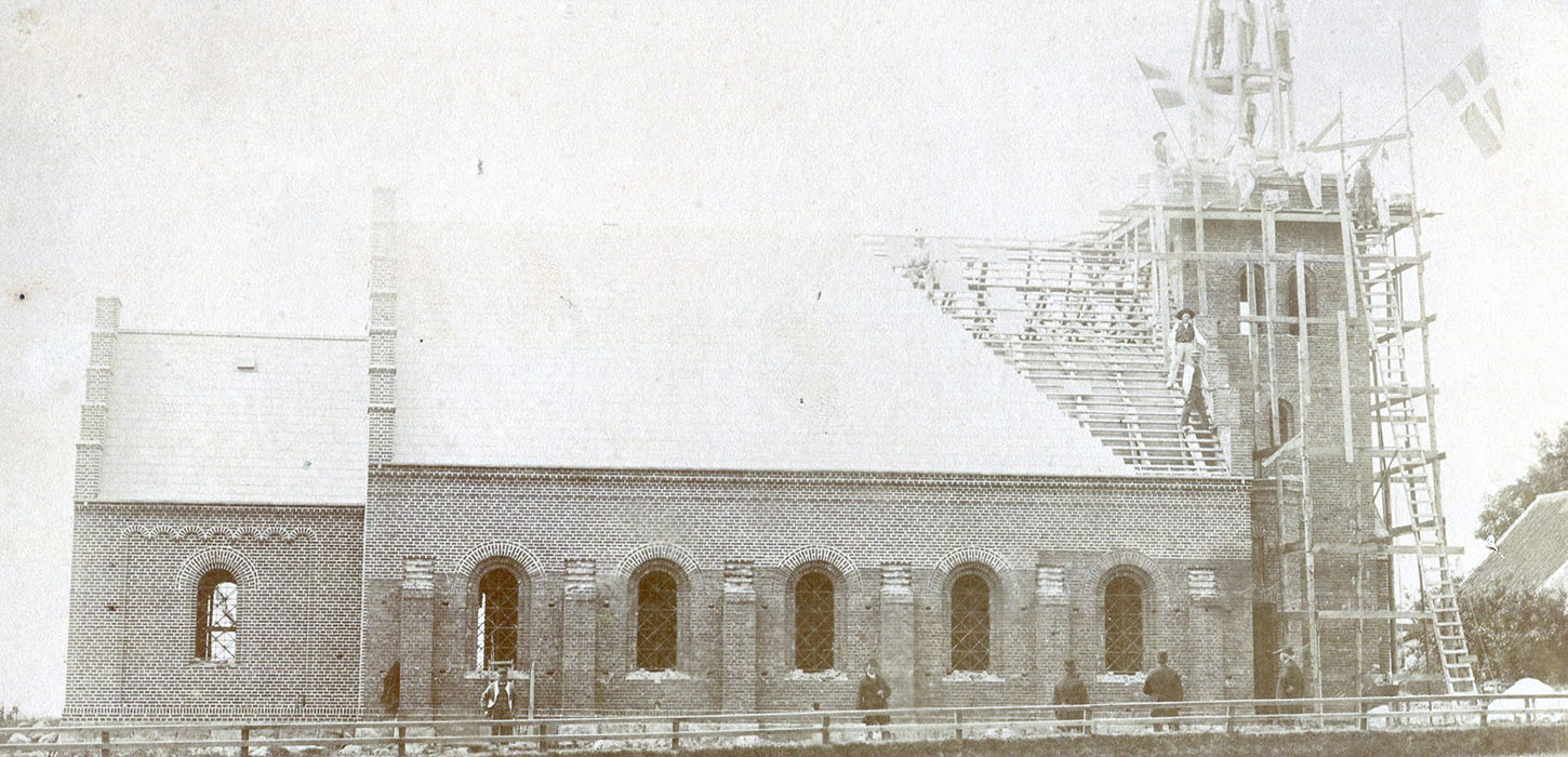 Rejsegilde på Tårup kirkes tårn i 1908