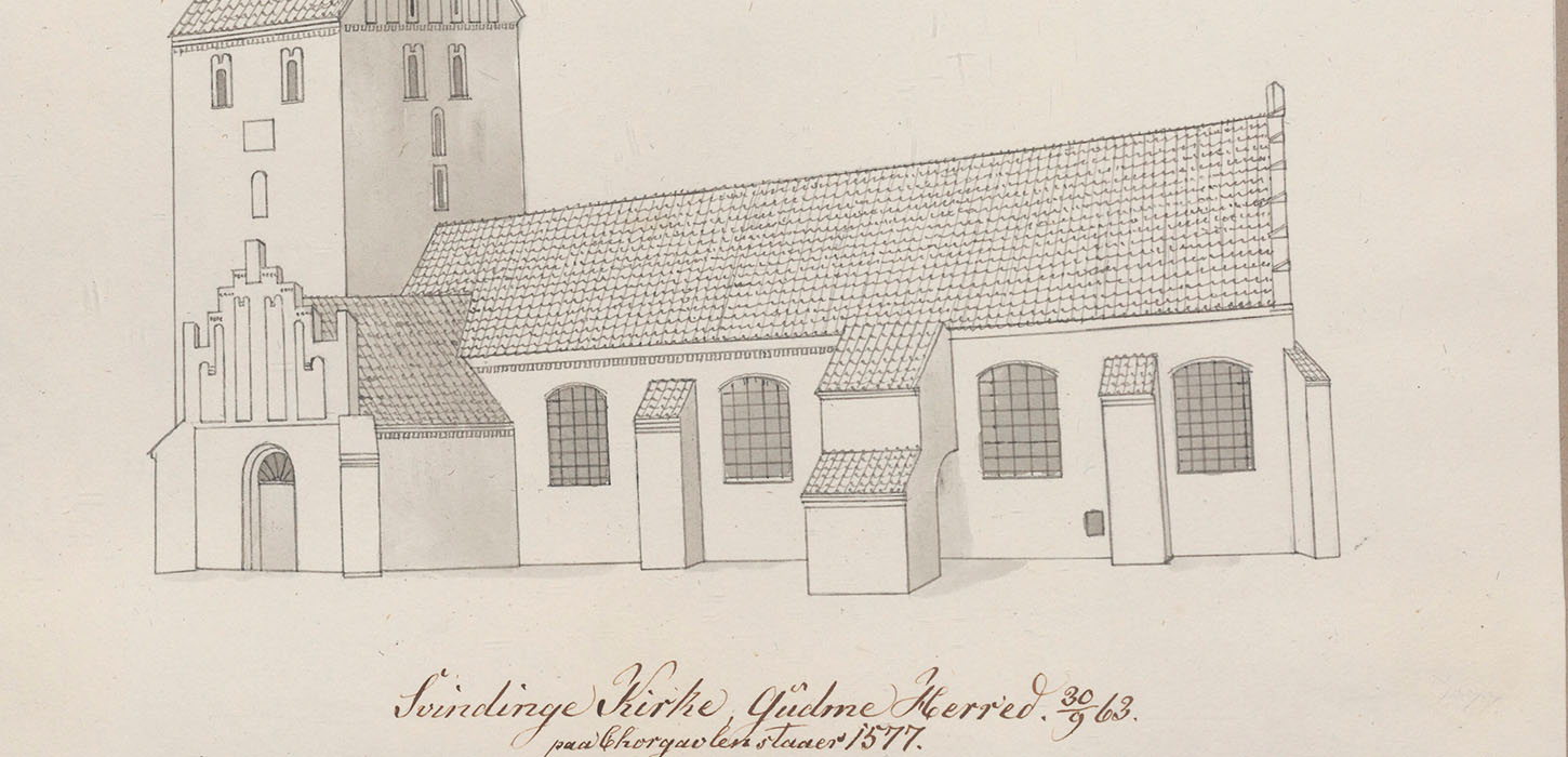 Svindinge Kirke tegnet i 1863 af Burman Becker