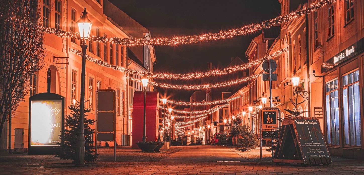 Julelys i Nyborgs hyggelige gågader