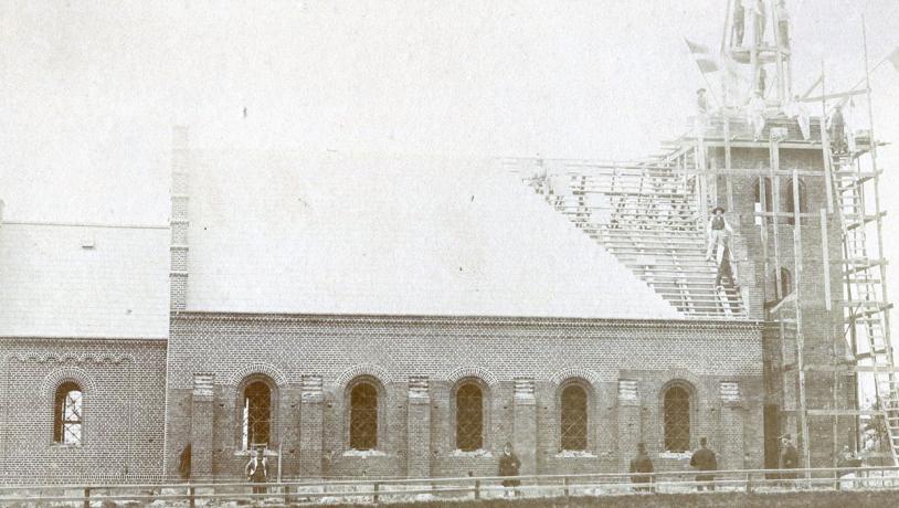 Rejsegilde på Tårup kirkes tårn i 1908