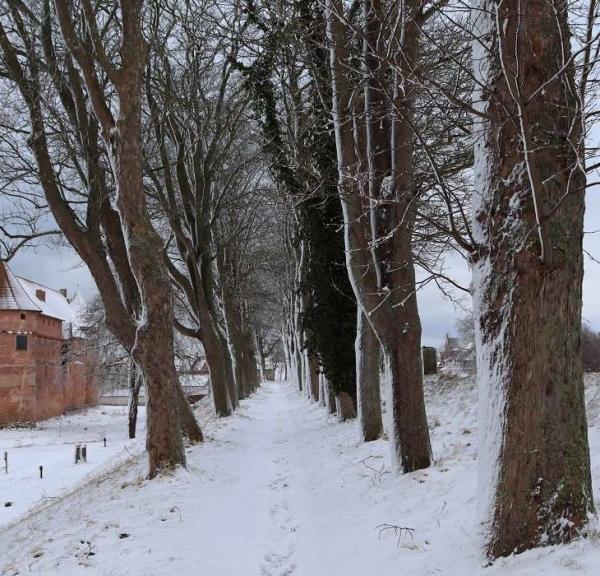 The ramparts at Nyborg Castle in beautiful snowy weather
