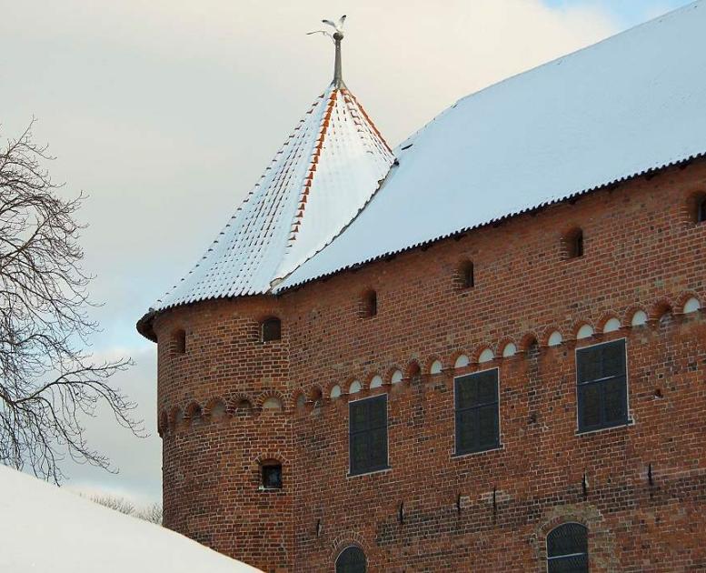 Nyborg Slot i smukt snevejr